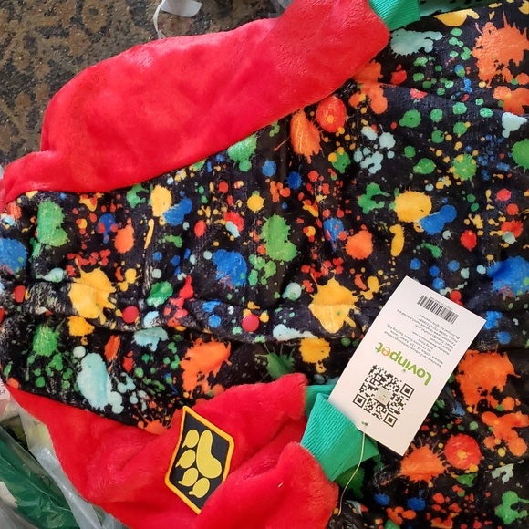 Lovinpet Black Paint Splattered Print Plush Snap Closed Coat Size XXL - Picture 1 of 10
